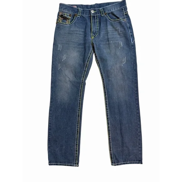True‎ Religion Y2K Denim Jeans 36 Multicolor Billie Rope Stitch Straight Leg
